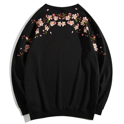 Vintage Flower Embroidery Sweatshirt Hoodies men