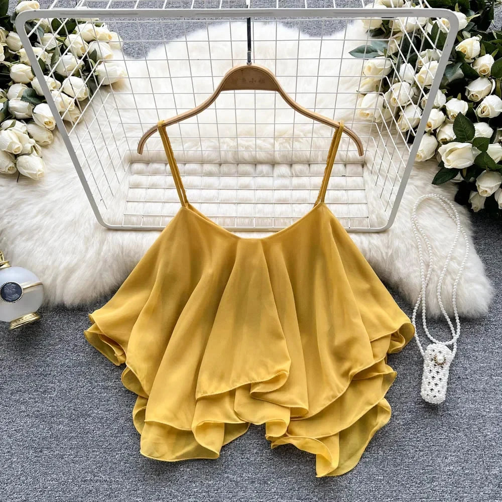 Spaghetti Straps Ruffle Corset Crop Top