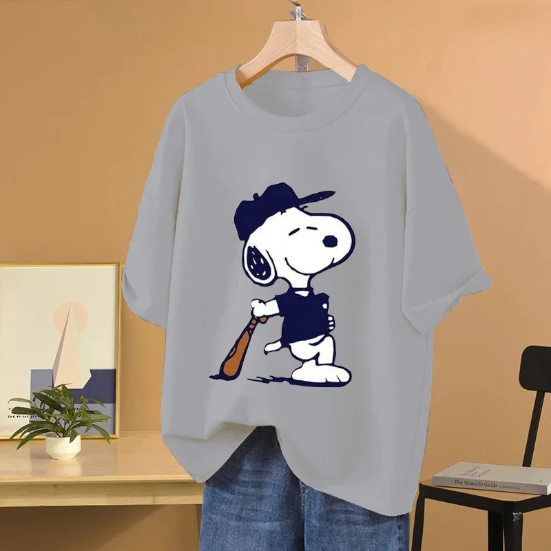 Snoopy Baseball Cartoon Anime Women T-shirt