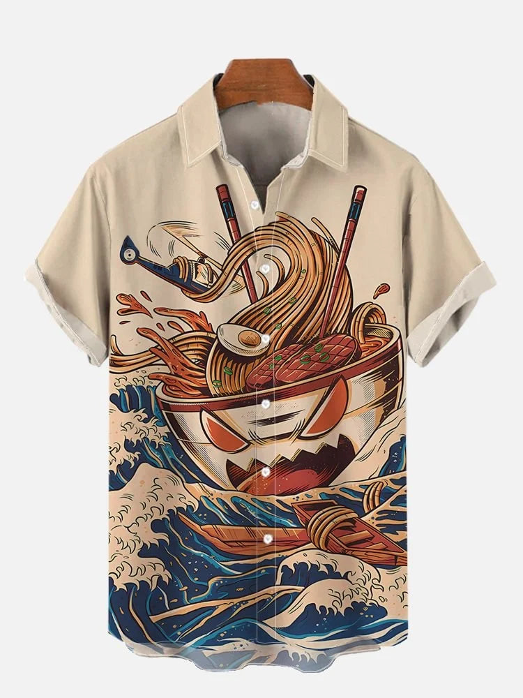 Monster with Mech Ocean Waves Short Sleeve Shirt