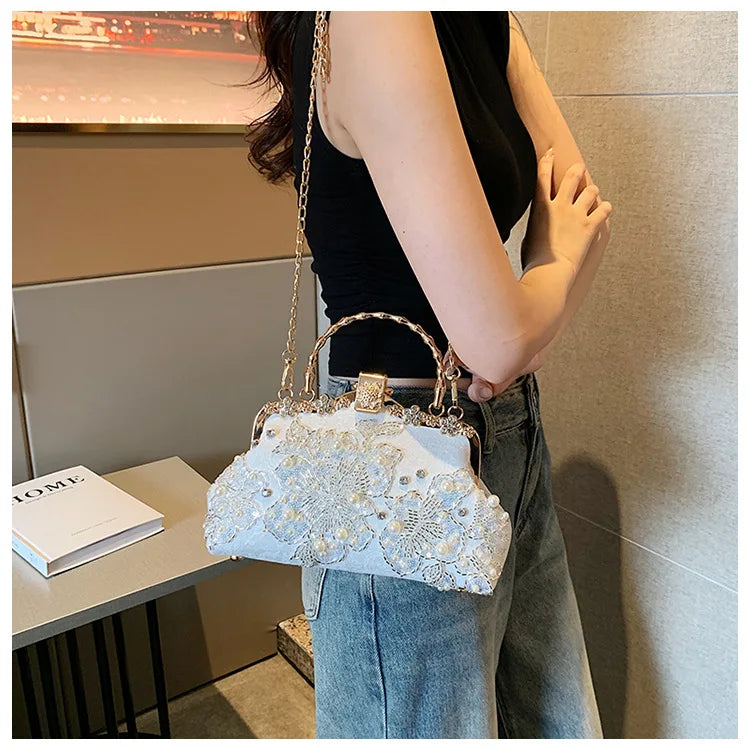 Flowers Diamond Top Handle Bag