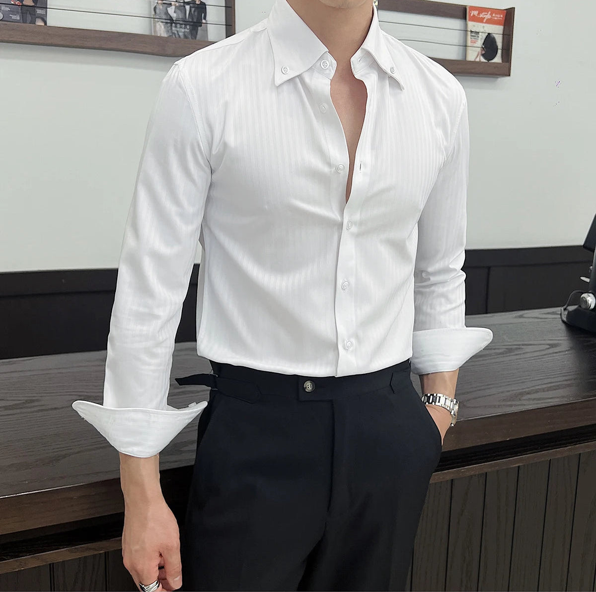 Dark striped slim-fit shirt