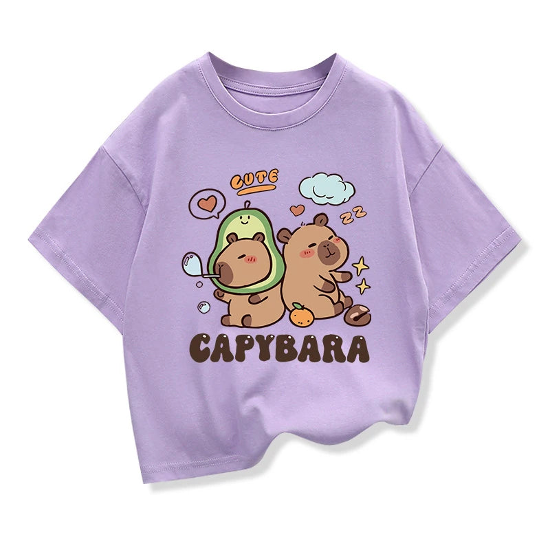 Capybara Printed Cartoon T Shirt for Girls
