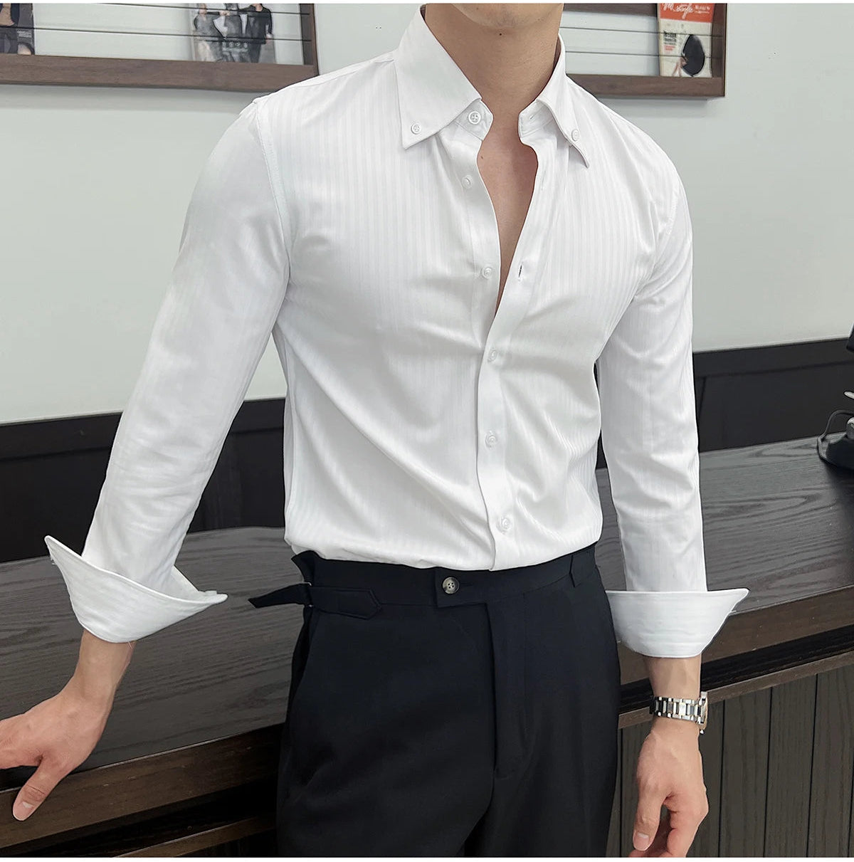 Dark striped slim-fit shirt
