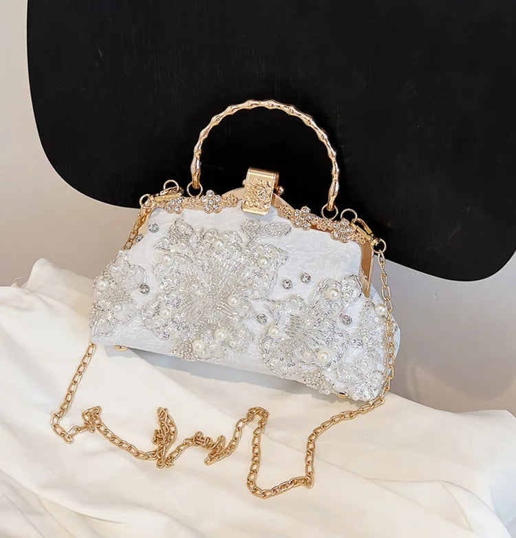 Flowers Diamond Top Handle Bag
