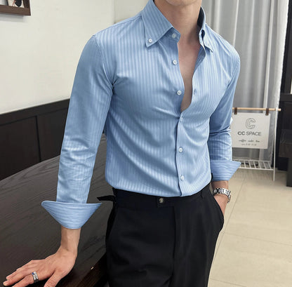 Dark striped slim-fit shirt