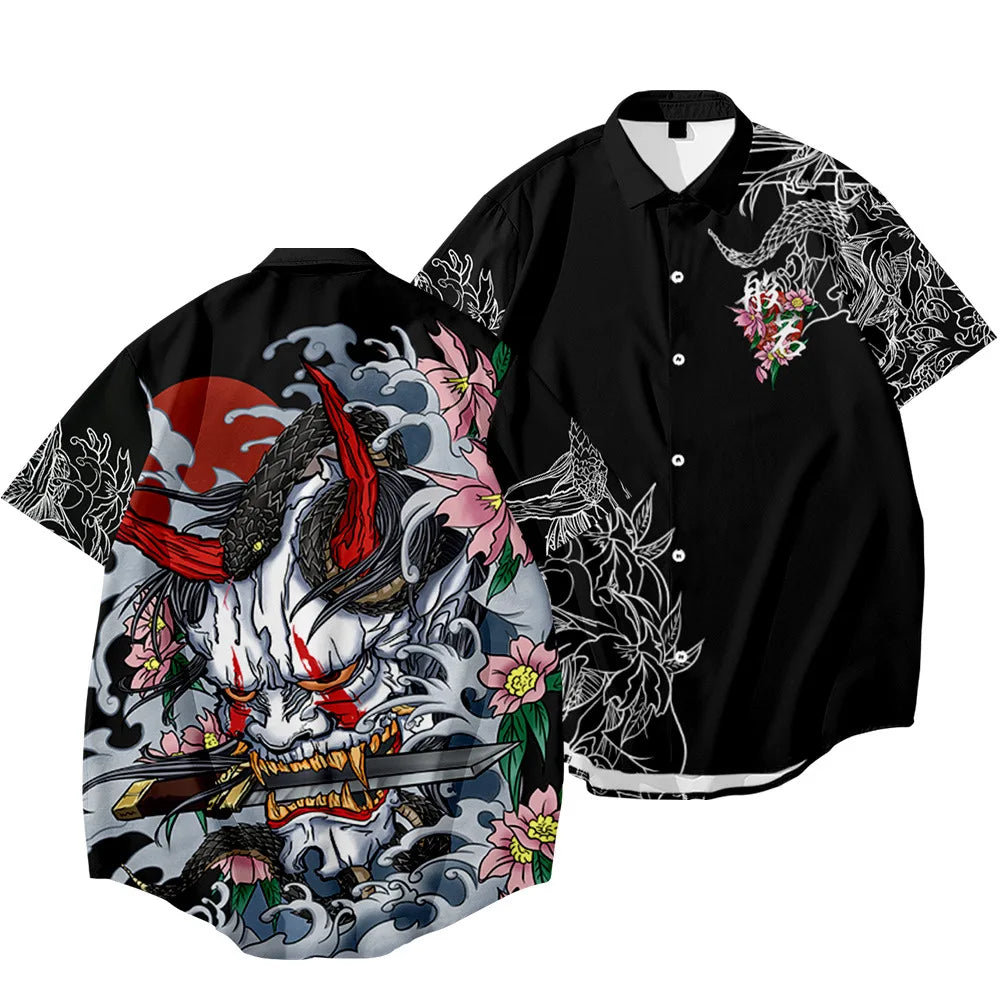 Black Dragon Tiger Print Ethnic Shirt