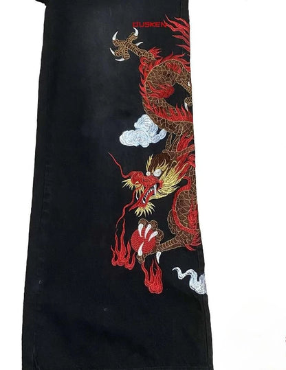 Graffiti Embroidery High Waist Men Jeans