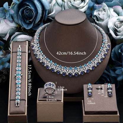 4-Piece Ring Cubic Zirconia Dubai Nigeria Crystal Wedding Jewellery Set