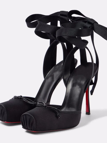 Stiletto Sandals Square Headband Butterfly  Heels