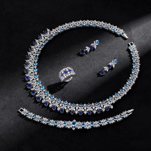 4-Piece Ring Cubic Zirconia Dubai Nigeria Crystal Wedding Jewellery Set