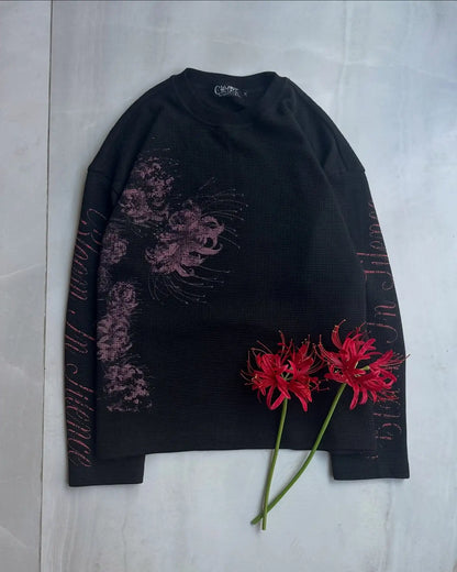 Retro Floral Print Knit Shirt Unisex