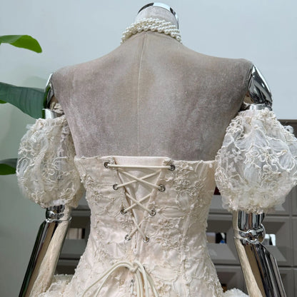 Corset Ball Gown Elegant Lace Peplum Strapless Dress