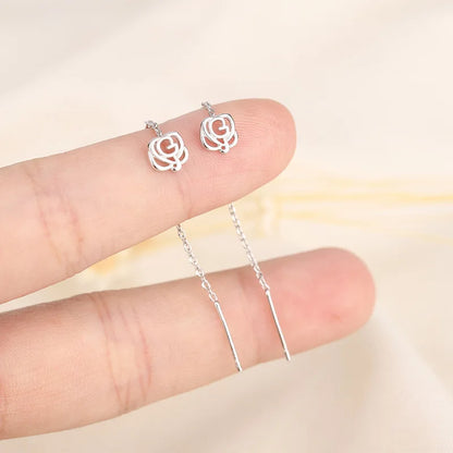 Rose Gold Color Zircon Crystal Threader Earing