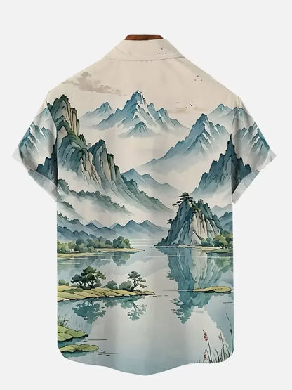 Monster with Mech Ocean Waves Short Sleeve Shirt