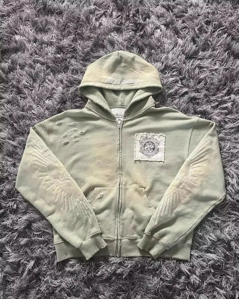 Oversized Pattern Printed Zipper Hooded for Men