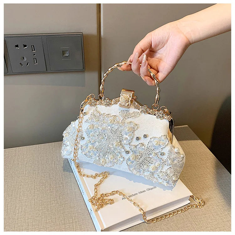 Flowers Diamond Top Handle Bag