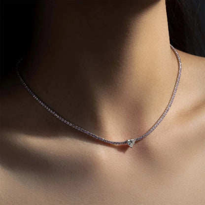 Moissanite Diamond Tennis Necklace With Heart Cut