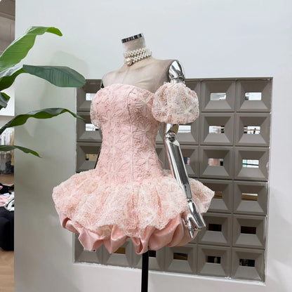 Corset Ball Gown Elegant Lace Peplum Strapless Dress