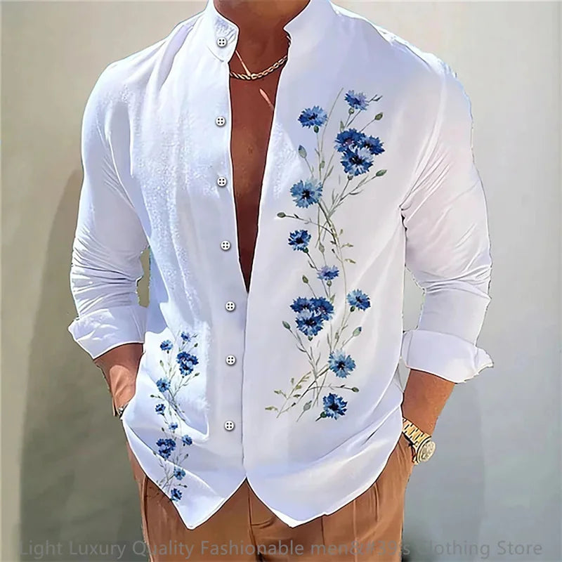 Flower pattern long-sleeved Shirt for Men