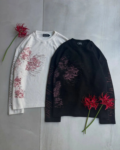 Retro Floral Print Knit Shirt Unisex