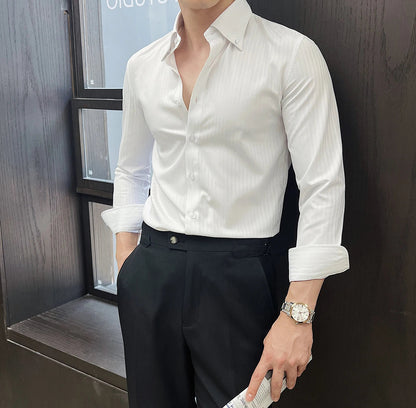 Dark striped slim-fit shirt