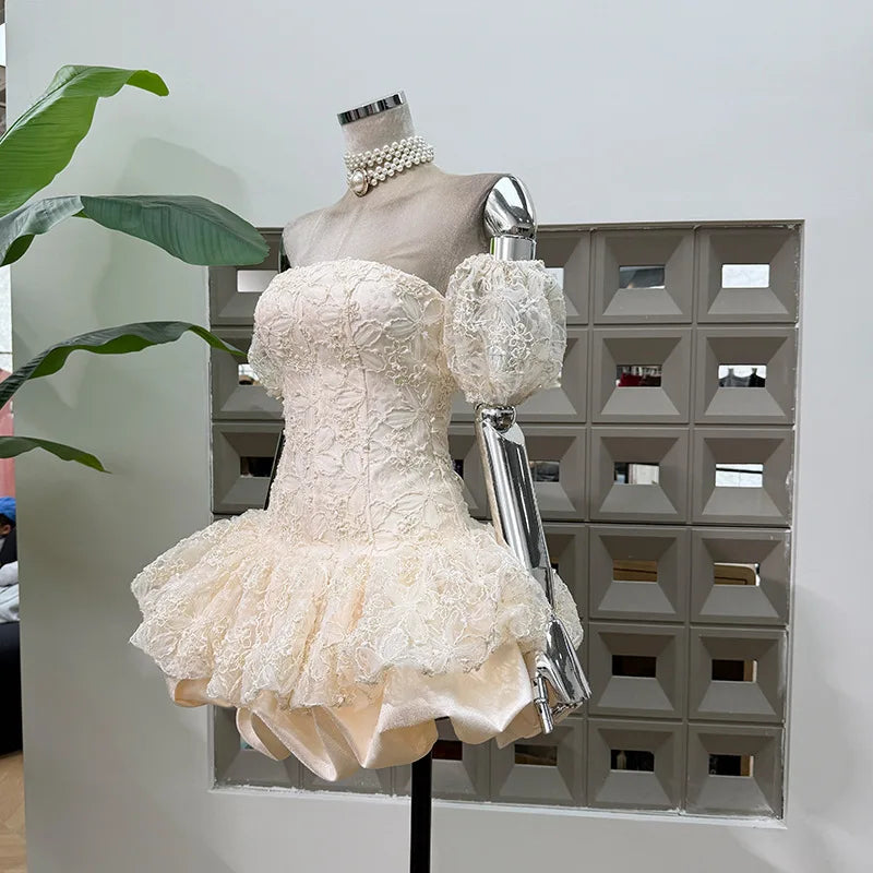 Corset Ball Gown Elegant Lace Peplum Strapless Dress