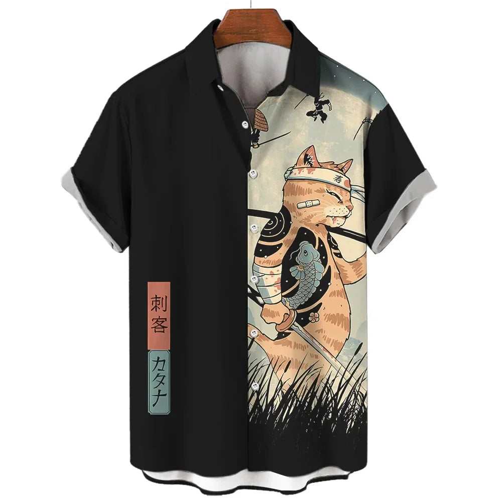Anime Loose Blouse Hawaiian Shirt for Men