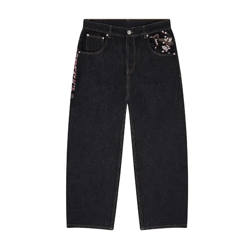 Cherry Blossom Selvedge Embroidery Denim Pants Unisex