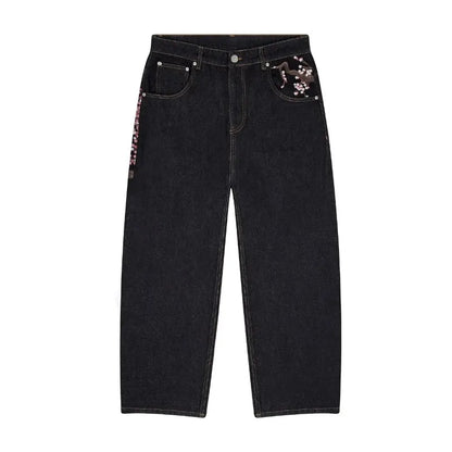 Cherry Blossom Selvedge Embroidery Denim Pants Unisex