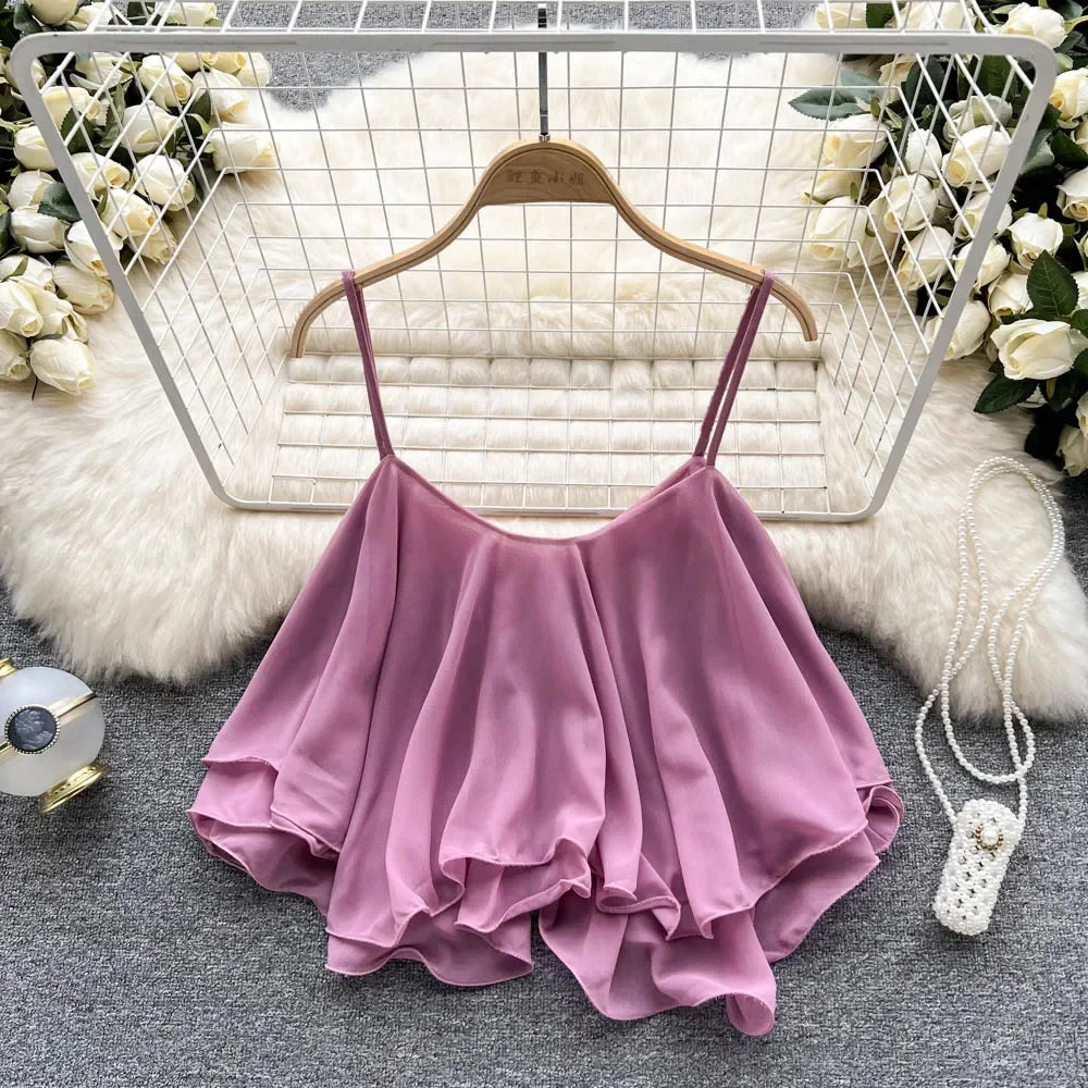 Spaghetti Straps Ruffle Corset Crop Top