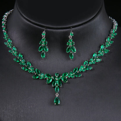 Cubic Zircon Stud Earrings & Necklace