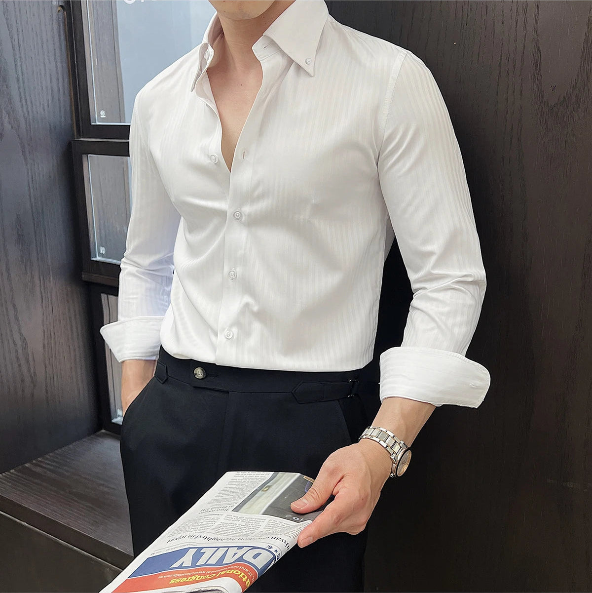 Dark striped slim-fit shirt