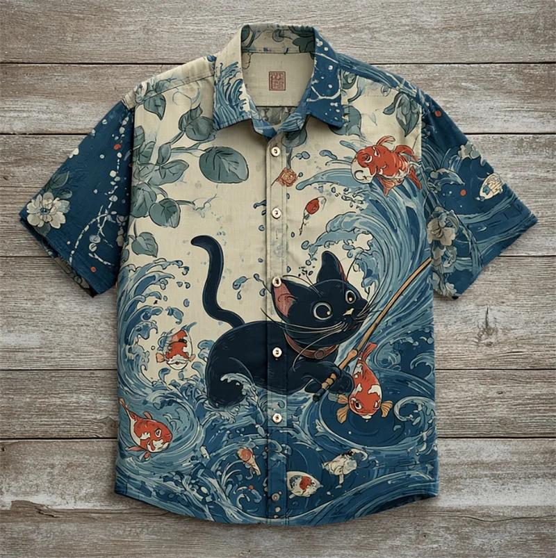 Cat Printed Pattern Men's Shirt