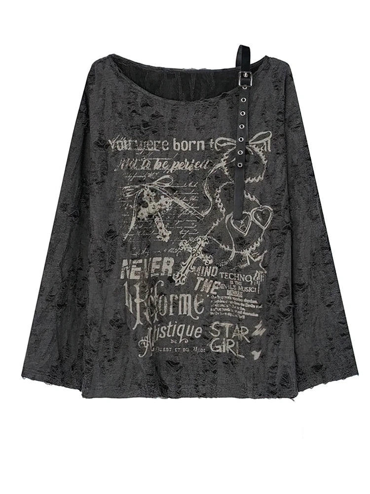 Oversize Off shoulder Ripped Baggy T-shirt