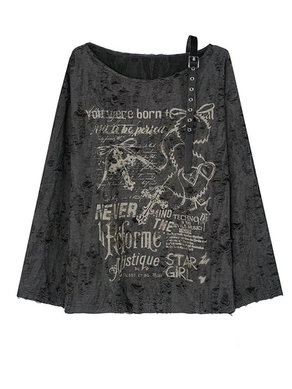 Oversize Off shoulder Ripped Baggy T-shirt