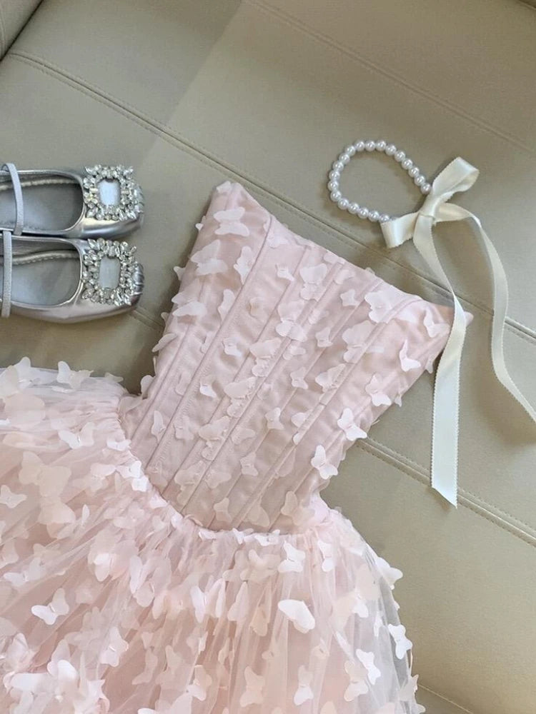 French Elegant Sweet Pink Fairy Dress Women