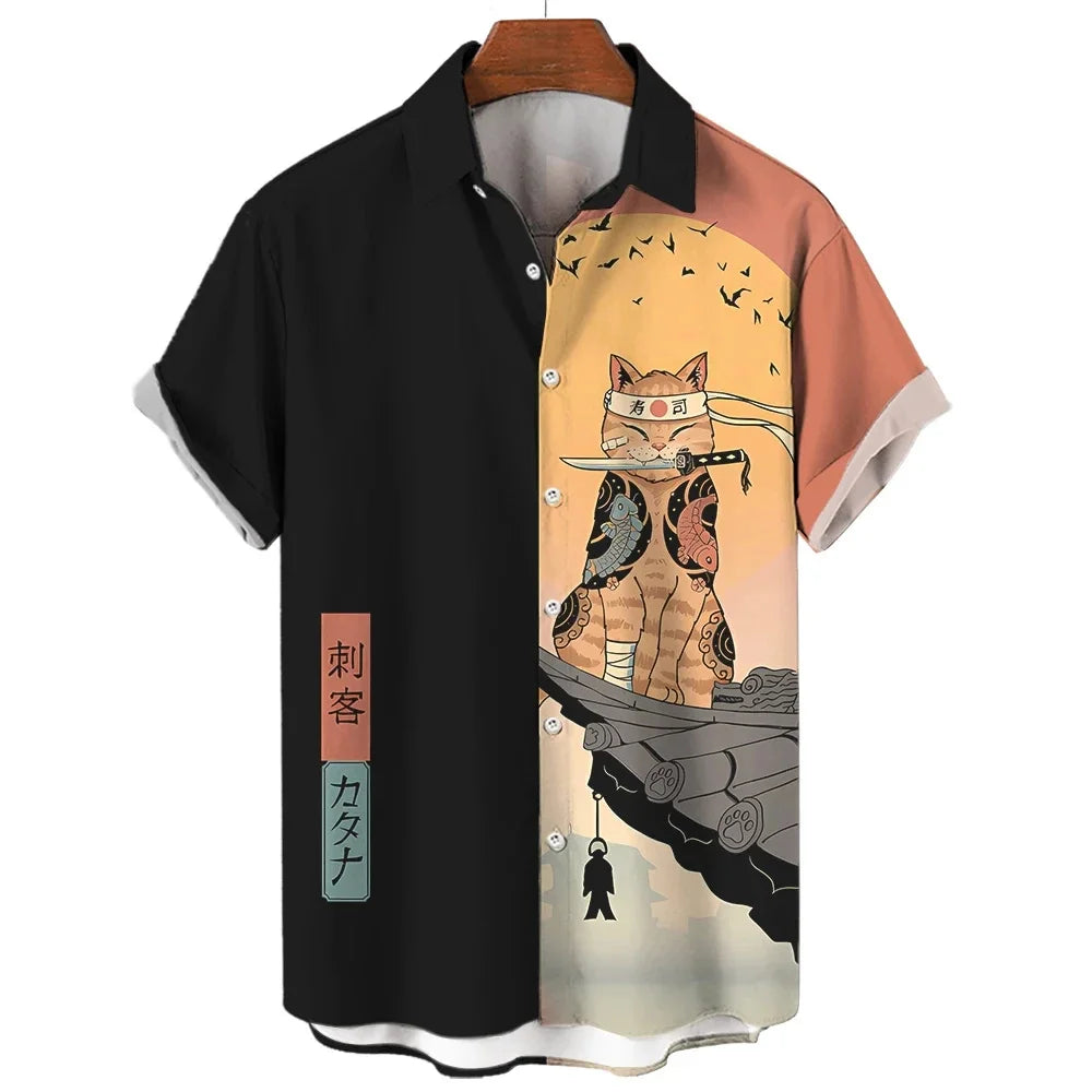 Anime Loose Blouse Hawaiian Shirt for Men
