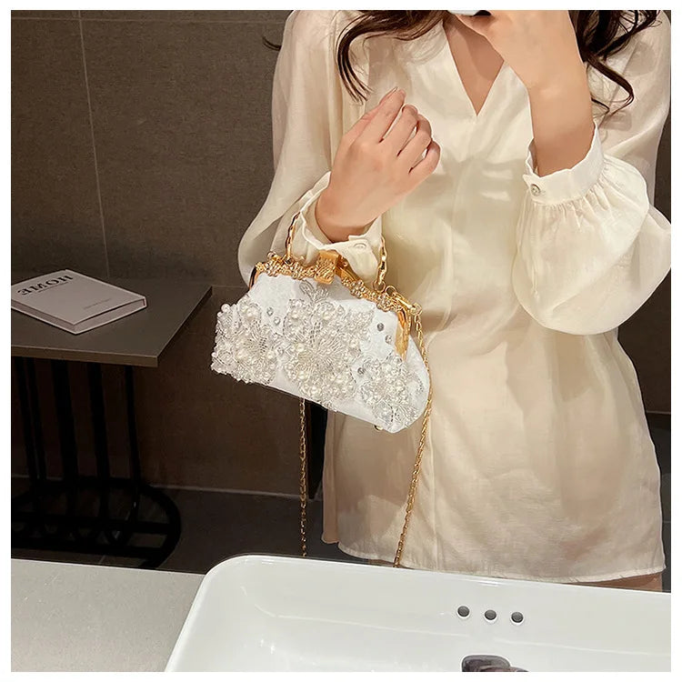 Flowers Diamond Top Handle Bag