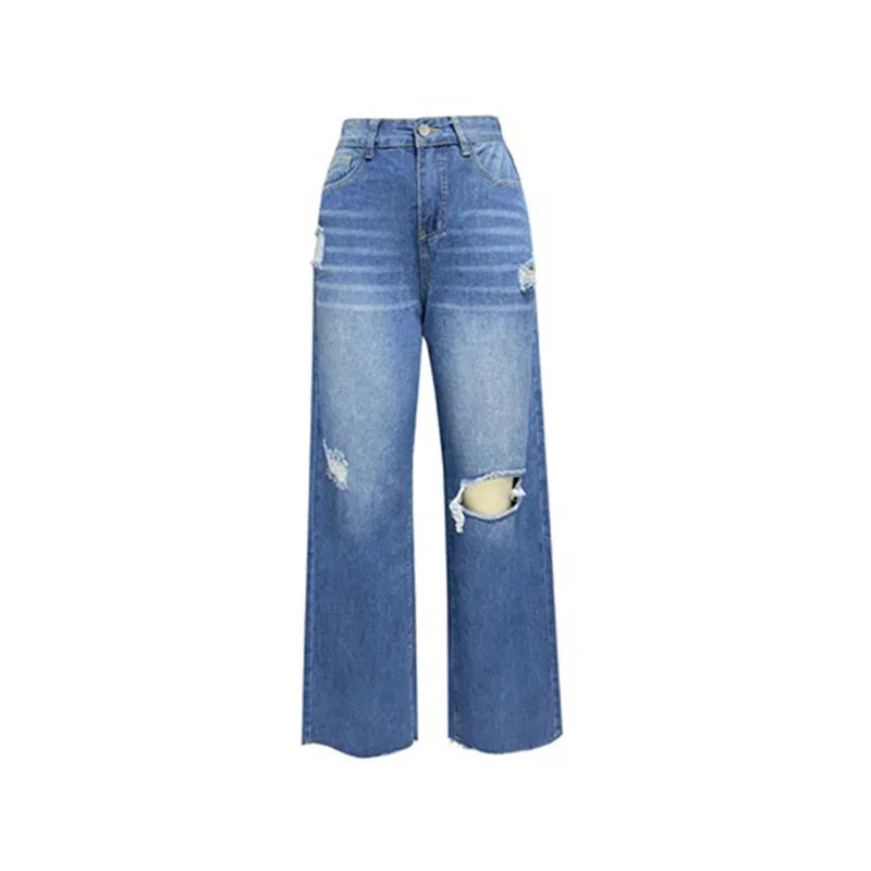 Broken Holes Trend Straight Jeans