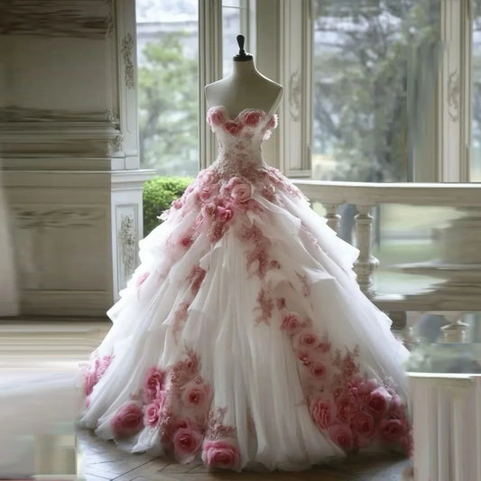 Floral Bridal Dress Sweetheart Off Shoulder Tulle