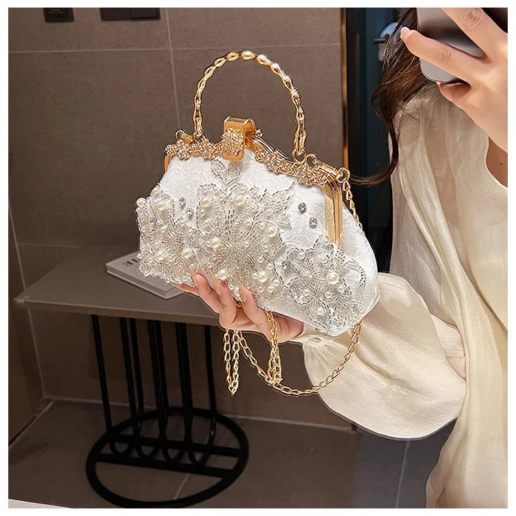 Flowers Diamond Top Handle Bag