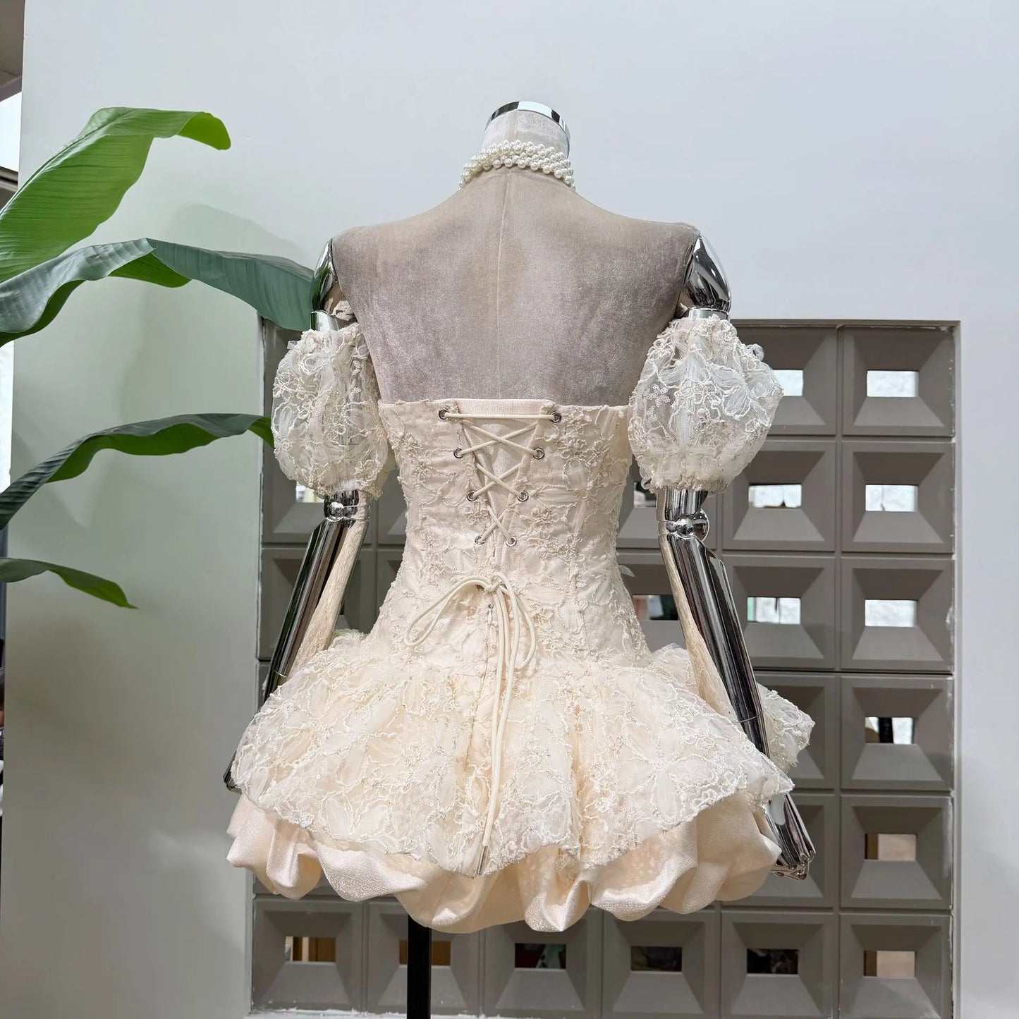 Corset Ball Gown Elegant Lace Peplum Strapless Dress