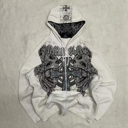 Oversized Pattern Printed Zipper Hooded for Men