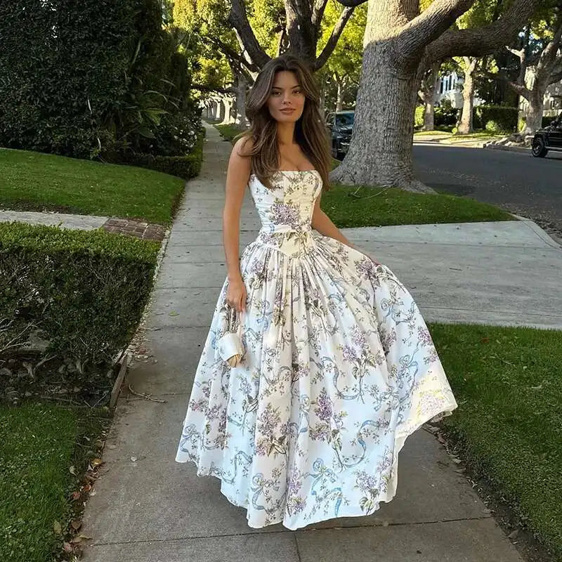 Floral Printed Sexy A-line Dress Women