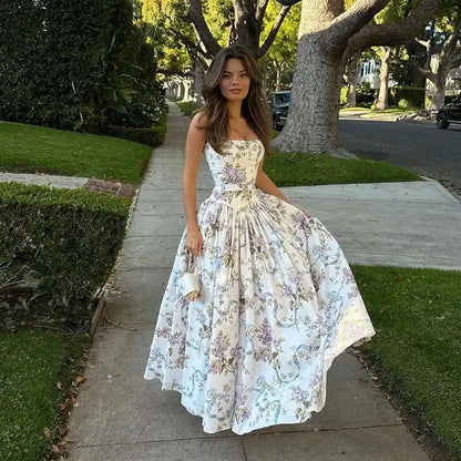 Floral Printed Sexy A-line Dress Women