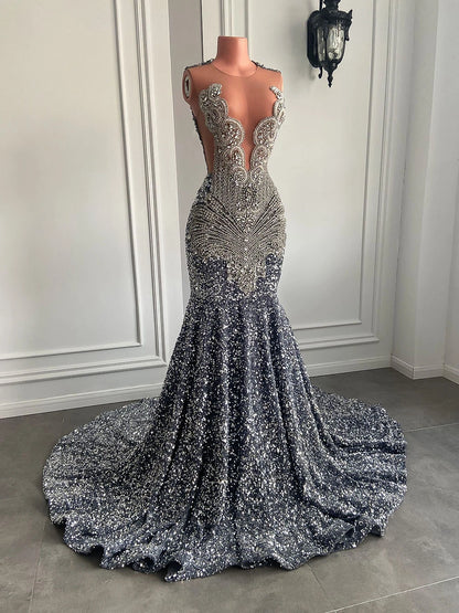 Crystals Diamond Sequin Mermaid Black Gowns