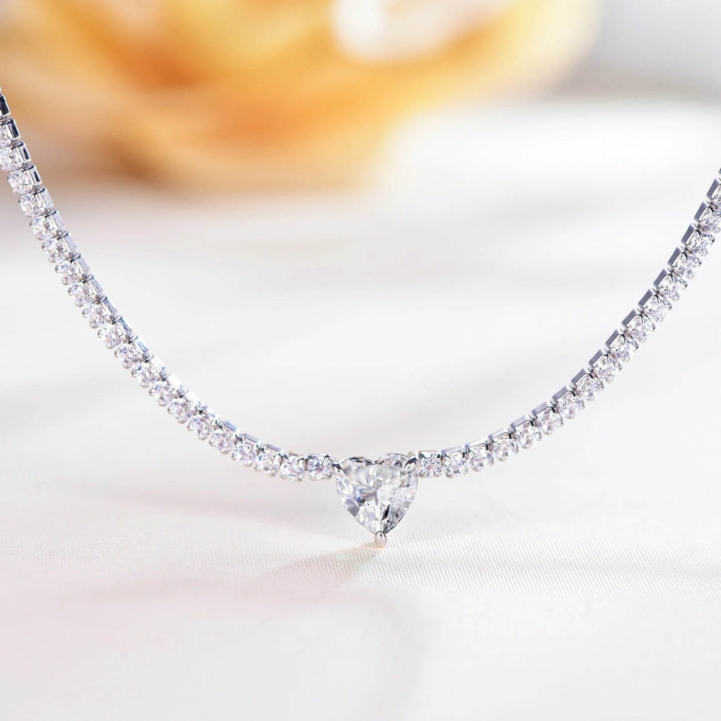 Moissanite Diamond Tennis Necklace With Heart Cut