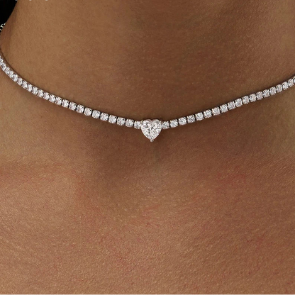 Moissanite Diamond Tennis Necklace With Heart Cut