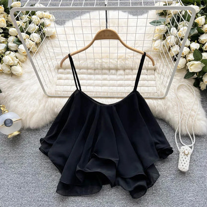 Spaghetti Straps Ruffle Corset Crop Top